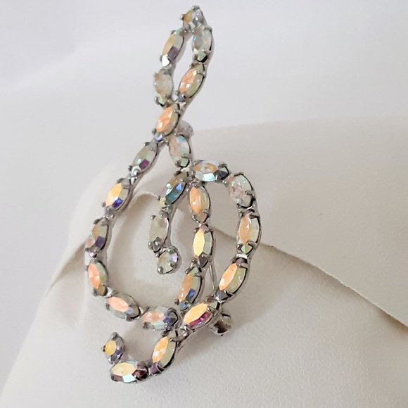 Vintage AB rhinestone treble clef brooch - Picture 2 of 4